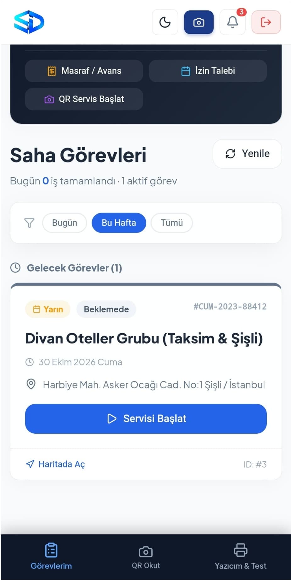 Safe Dijital saha uygulamasında bir jeneratör servis iş emri: kontrol listesi, fotoğraf yükleme ve çift dijital imza.